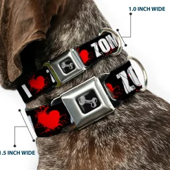 Dog Bone Seatbelt Buckle Collar - I "Heart" ZOMBIES Bold Splatter Black/White/Red