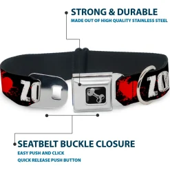 Dog Bone Seatbelt Buckle Collar - I "Heart" ZOMBIES Bold Splatter Black/White/Red