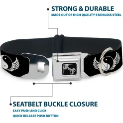 Dog Bone Seatbelt Buckle Collar - Yin Yang w/Wings Black/White
