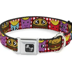Dog Bone Seatbelt Buckle Collar - Burger & Fries Cartoon