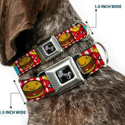 Dog Bone Seatbelt Buckle Collar - Burger & Fries Cartoon