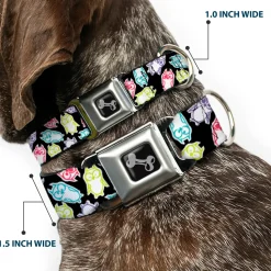 Dog Bone Seatbelt Buckle Collar - Owl Sketch Black/White/Multi Color