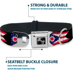 Dog Bone Seatbelt Buckle Collar - Ohio Flag Repeat Black