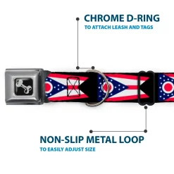 Dog Bone Seatbelt Buckle Collar - Ohio Flag Repeat Black