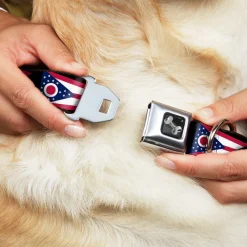 Dog Bone Seatbelt Buckle Collar - Ohio Flag Repeat Black