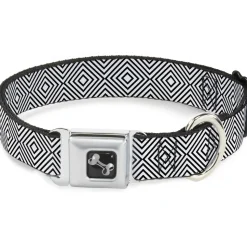 Dog Bone Seatbelt Buckle Collar - Square Lines White/Black