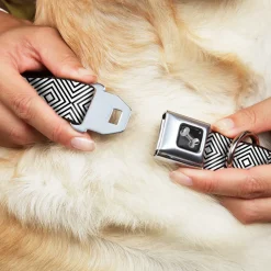 Dog Bone Seatbelt Buckle Collar - Square Lines White/Black