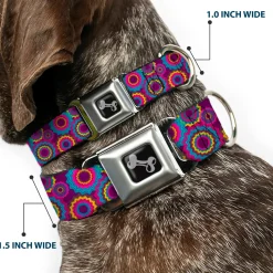 Dog Bone Seatbelt Buckle Collar - Jagged Rings Purples/Blues/Yellow