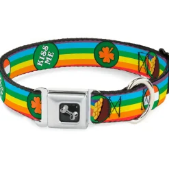 Dog Bone Seatbelt Buckle Collar - St. Pat's Rainbow/Coins
