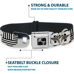 Dog Bone Seatbelt Buckle Collar - BD Logo/American Stripe Flag White/Black