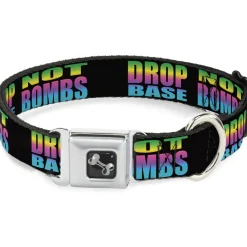 Dog Bone Seatbelt Buckle Collar - DROP BASS NOT BOMBS Black/Rainbow