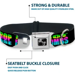 Dog Bone Seatbelt Buckle Collar - DROP BASS NOT BOMBS Black/Rainbow
