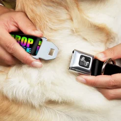 Dog Bone Seatbelt Buckle Collar - DROP BASS NOT BOMBS Black/Rainbow