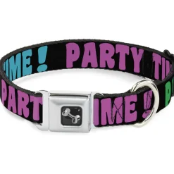 Dog Bone Seatbelt Buckle Collar - PARTY TIME! Black/Green/Turquoise/Fuchsia