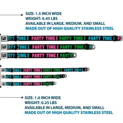 Dog Bone Seatbelt Buckle Collar - PARTY TIME! Black/Green/Turquoise/Fuchsia