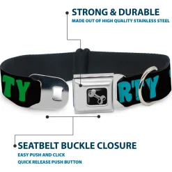 Dog Bone Seatbelt Buckle Collar - PARTY TIME! Black/Green/Turquoise/Fuchsia