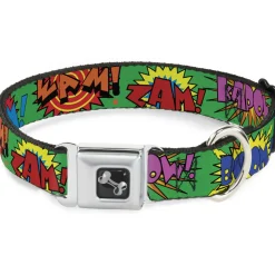 Dog Bone Seatbelt Buckle Collar - Sound Effects Green/Multi Color