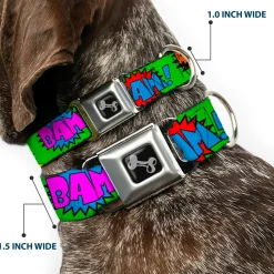 Dog Bone Seatbelt Buckle Collar - Sound Effects Green/Multi Color