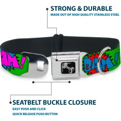 Dog Bone Seatbelt Buckle Collar - Sound Effects Green/Multi Color