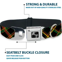 Dog Bone Seatbelt Buckle Collar - Plaid X Rasta