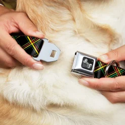 Dog Bone Seatbelt Buckle Collar - Plaid X Rasta