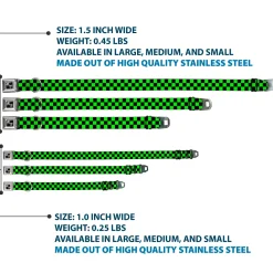 Dog Bone Seatbelt Buckle Collar - Checker Black/Neon Green