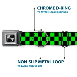 Dog Bone Seatbelt Buckle Collar - Checker Black/Neon Green