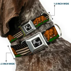 Dog Bone Seatbelt Buckle Collar - Cali Bear/Star/US Flag Stretch Black/White/Red
