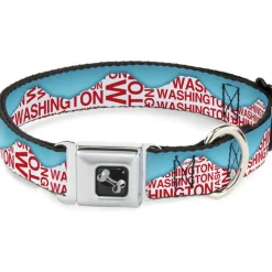 Dog Bone Seatbelt Buckle Collar - WASHINGTON Mountain Range Turquoise/White/Red
