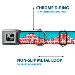 Dog Bone Seatbelt Buckle Collar - WASHINGTON Mountain Range Turquoise/White/Red