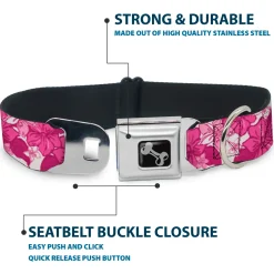 Dog Bone Seatbelt Buckle Collar - Hibiscus Collage White/Pinks
