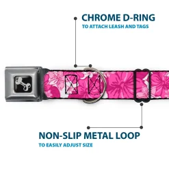 Dog Bone Seatbelt Buckle Collar - Hibiscus Collage White/Pinks