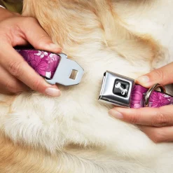Dog Bone Seatbelt Buckle Collar - Hibiscus Collage White/Pinks
