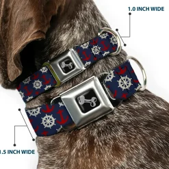 Dog Bone Seatbelt Buckle Collar - Anchor3/Helm Monogram Navy/Red/Cream