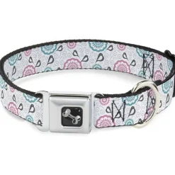 Dog Bone Seatbelt Buckle Collar - Bird Tapestry White/Gray/Turquoise/Pink