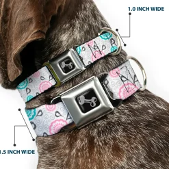 Dog Bone Seatbelt Buckle Collar - Bird Tapestry White/Gray/Turquoise/Pink
