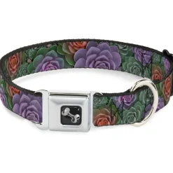 Dog Bone Seatbelt Buckle Collar - Succulents Stacked Green/Pink/Orange