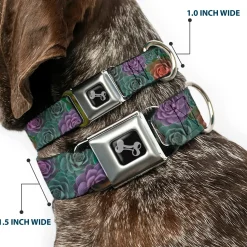 Dog Bone Seatbelt Buckle Collar - Succulents Stacked Green/Pink/Orange