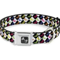 Dog Bone Seatbelt Buckle Collar - Mud Flap Girl Diamonds Black/White/Multi Neon