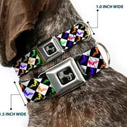 Dog Bone Seatbelt Buckle Collar - Mud Flap Girl Diamonds Black/White/Multi Neon
