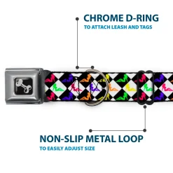 Dog Bone Seatbelt Buckle Collar - Mud Flap Girl Diamonds Black/White/Multi Neon