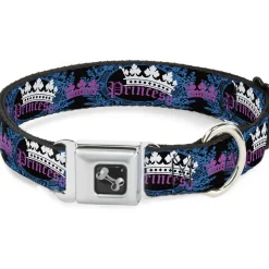 Dog Bone Seatbelt Buckle Collar - Crown Princess Oval Black/Turquoise