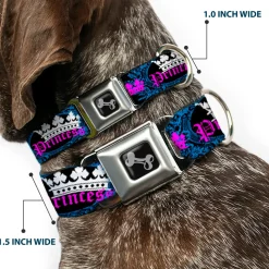 Dog Bone Seatbelt Buckle Collar - Crown Princess Oval Black/Turquoise