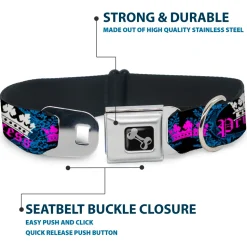 Dog Bone Seatbelt Buckle Collar - Crown Princess Oval Black/Turquoise