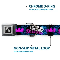 Dog Bone Seatbelt Buckle Collar - Crown Princess Oval Black/Turquoise