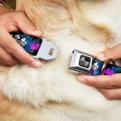 Dog Bone Seatbelt Buckle Collar - Crown Princess Oval Black/Turquoise