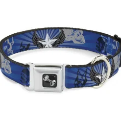 Dog Bone Seatbelt Buckle Collar - Die Hard Skulls & Stars1 Blue/Grays