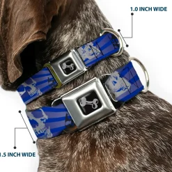 Dog Bone Seatbelt Buckle Collar - Die Hard Skulls & Stars1 Blue/Grays