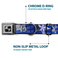 Dog Bone Seatbelt Buckle Collar - Die Hard Skulls & Stars1 Blue/Grays