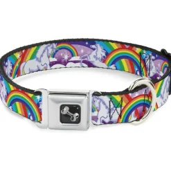 Dog Bone Seatbelt Buckle Collar - Unicorns in Rainbows w/Sparkles/Purple